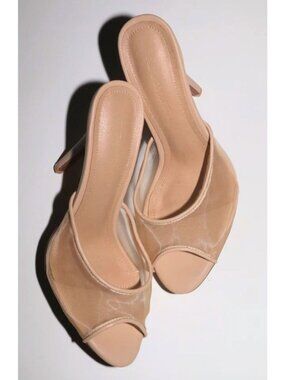 Cult of Coquette Ford Nude Mesh Open Toe Mules Heels Size 5.5